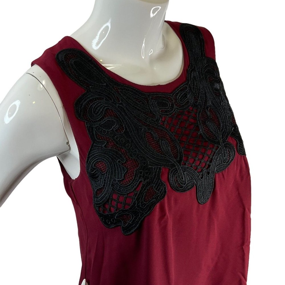 Octavia Shirt Womens Size Small Dress Tank Red W Black Embroidery Lined Nwot - Picture 7 of 7